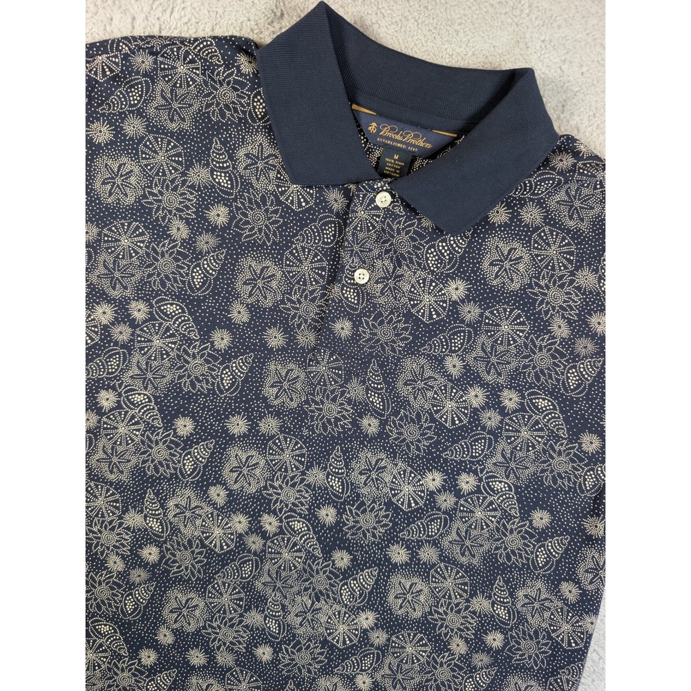 Brooks Brothers Mens Pima Cotton Navy Floral Seashell Print Polo Shirt Size M